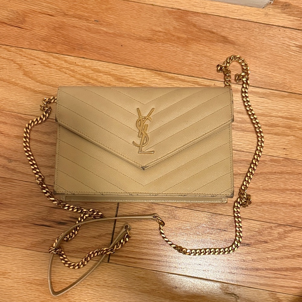 Yves Saint Laurent Tan Quilted Crossbody Bag authentic